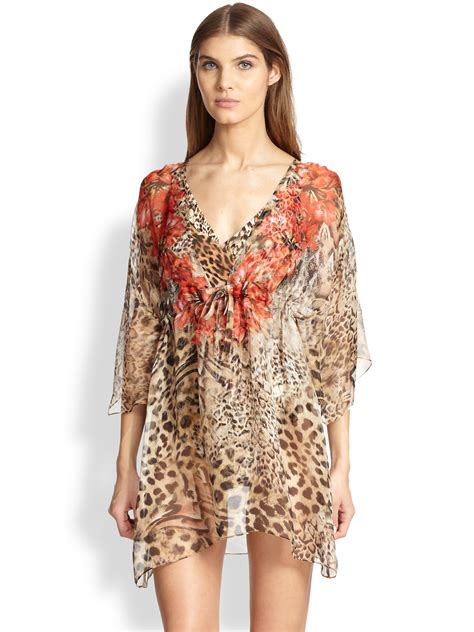 Gottex Maculato Silk Leopard Print Coverup Beach Dress In Brown Lyst