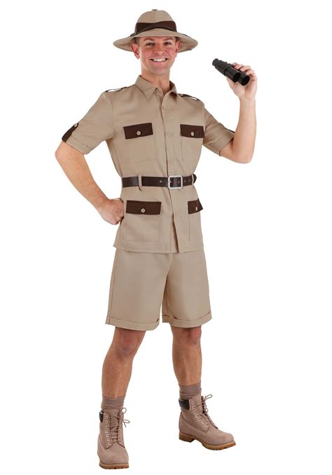 Mens Khaki Safari Jungle Explorer Suit Zoo Keeper Uniform Fancy Dress