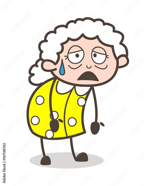 Cartoon Tired Old Lady Face Expression Vector Illustration Stock Vector ...