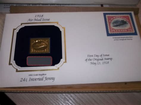 First Day Of Issue Kt Gold Replica Of Inverted Jenny Stamp