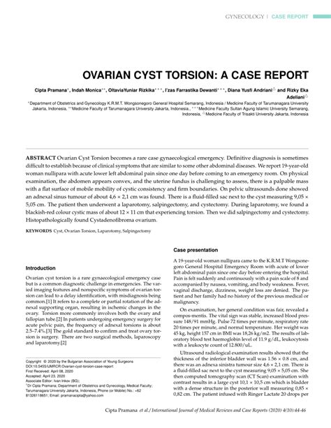 Pdf Ovarian Cyst Torsion A Case Report