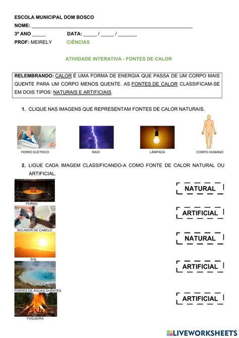 Atividade Interativa Fontes De Calor Worksheet