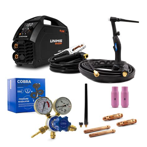 Unimig Razor 180 Amp Caddy Stick Tig Torch And Argon Regulator Combo