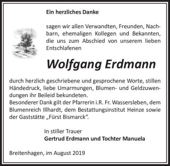 Traueranzeigen Von Wolfgang Erdmann Abschied Nehmen De