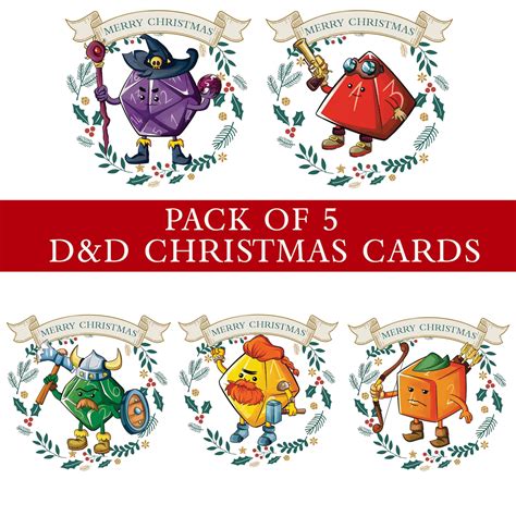 Pack Of 5 Dnd Christmas Cards Dungeons And Dragons Christmas Etsy