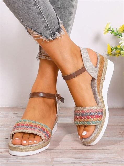 Mujer Sandalias de color combinado con diseño trenzado tira tobillera