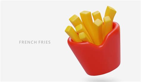 Premium Vector D Golden Fried Potato Sticks French Fries In Red Box