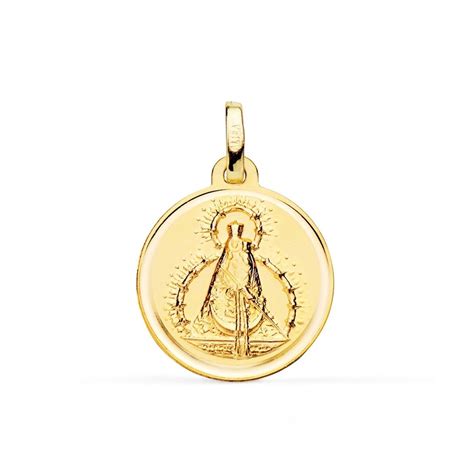 Medalla oro 18k Virgen Niña 16mm lisa bisel Avunto