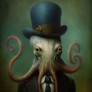 Gentleman Kraken Portrait Painting, Victorian Octopus in A Top Hat, Sea ...