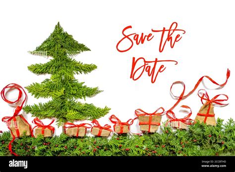 Christmas Tree Gift And Presents Fir Branch Save The Date Stock