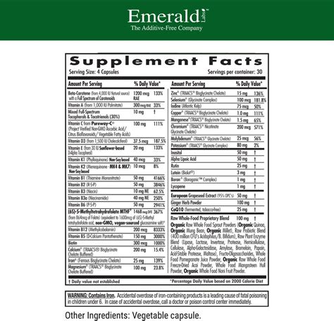 Emerald Labs Prenatal 4 Daily Multi 120 Vegetable Capsules For