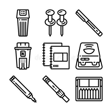 Stationery Related Vector Line Icons Stock Illustrations