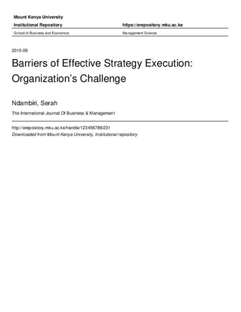 Pdf Barriers Of Effective Strategy Execution Organization’s Challenge