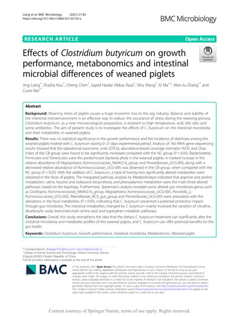 PDF Effects Of Clostridium Butyricum On Growth Performance