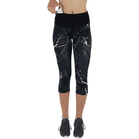 Sport Leggings Damen dreviertel mit Hüfttasche fürs Handy Italy Marmor