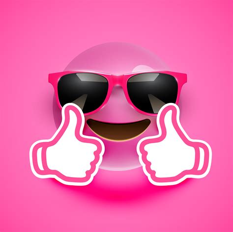 Realistic Emoticon With Sunglasses And Thumbs Up Vector Illustration