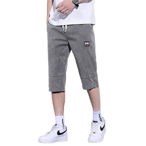 Pantacourt En Jeans Homme Mode Taille Elastique Coupe Droite Casual