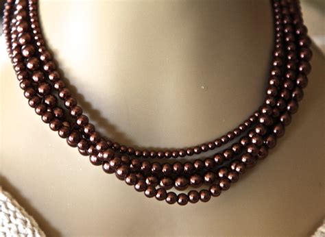 Copper Pearl Multi Strand Necklace Statement Necklace Copper