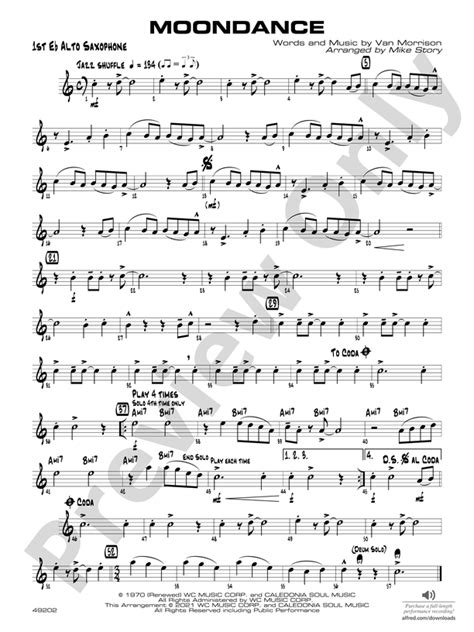 Moondance: E-flat Alto Saxophone: E-flat Alto Saxophone Part - Digital Sheet Music Download