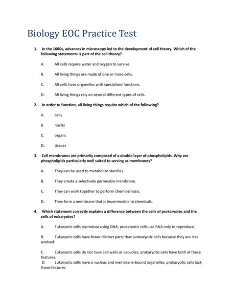 Biology Eoc Practice Worksheets