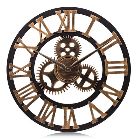 Buy Lafocuse Inch Wooden Gears Wall Clock Gold Large Wall Clock