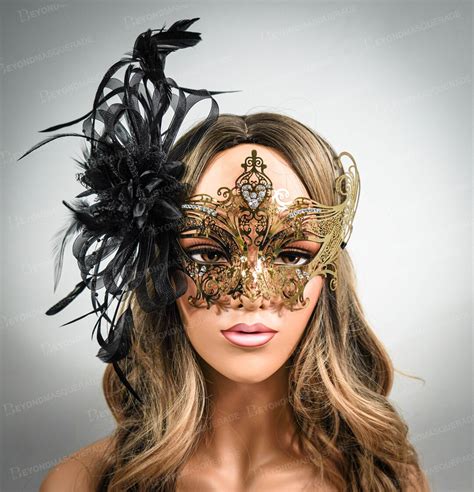 Gold Masquerade Masks Black Feather Masquerade Mask Halloween Masquerade Masks Masquerade