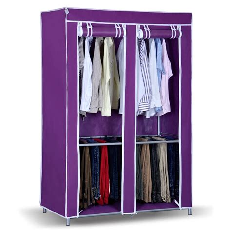 Simple double hanging wardrobe folding cloth clothes closet purple color-in Wardrobes from ...