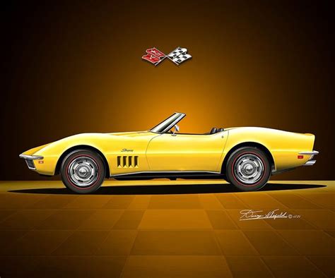 A Painting Of A Yellow Corvette Convertible Car