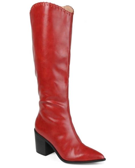 Journee Collection Leather Daria Extra Wide Calf Tall Boots In Red Lyst