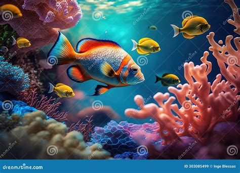 Brightly Colored Fish On A Coral Reef Stock Illustration