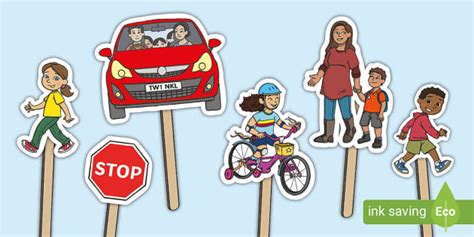 School Zone Road Crossing Safety Activity Stick Puppets