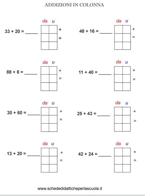 Addizioni In Colonna Schede Didattiche Per La Scuola