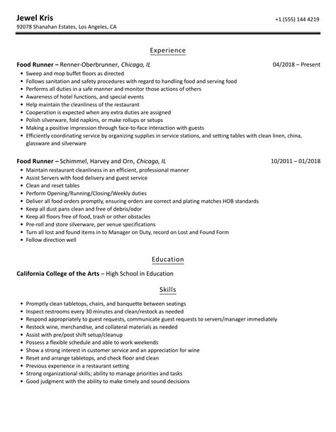 Food Runner Resume Abramcullman