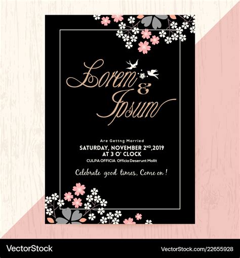 Black Wedding Invitation Card With Flora Vector Image