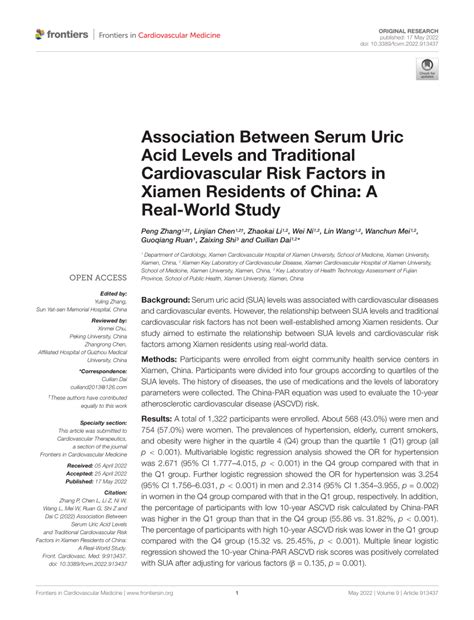 Pdf Association Between Serum Uric Acid Levels And Traditional