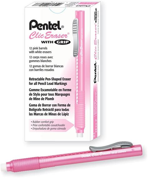 Pentel Clic Eraser Grip Retractable Eraser Pink Barrel