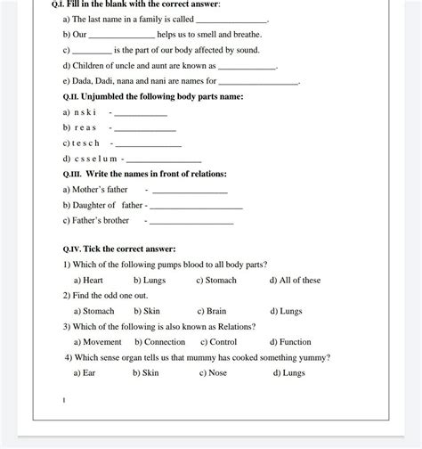 Evs Worksheet For Grade Artofit