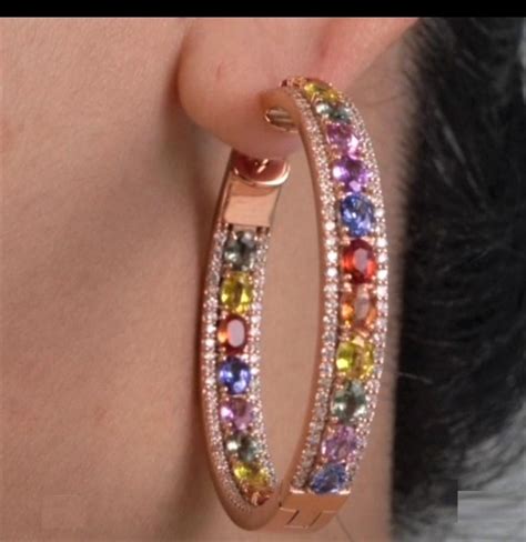 Nwt 20 000 18kt Gold Fancy Glittering Rainbow Sapphire Diamond Hoop Earrings For Sale At 1stdibs