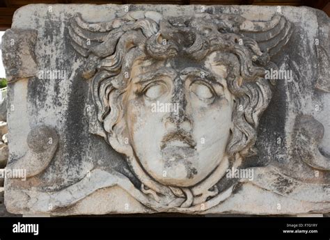 A Stone Carved Medusa Head In Didyma Was An Ancient Greek Sanctuary