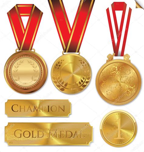 Vector Illustration Of Gold Medal Set Stock Vector Creative M