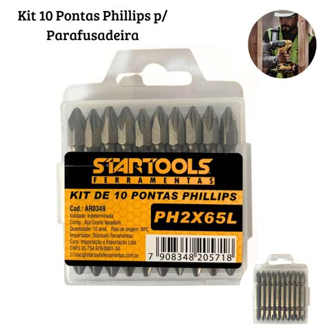 Kit Bits Ponteira Parafusadeira Phillips Fenda Pontas Duplas