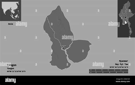 Shape Of Yangon Division Of Myanmar And Its Capital Distance Scale