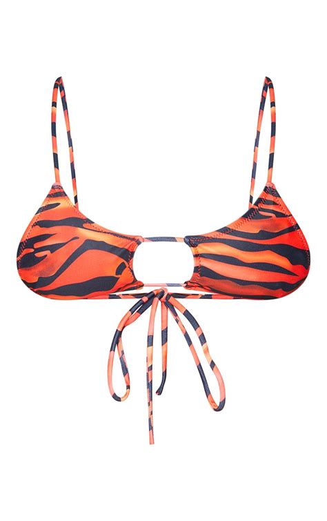 Orange Contrast Cut Out Tie Bikini Top Prettylittlething