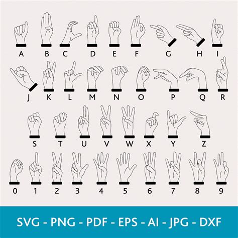 Asl Alphabet Svg American Sign Language Alphabet Asl Numbers Etsy