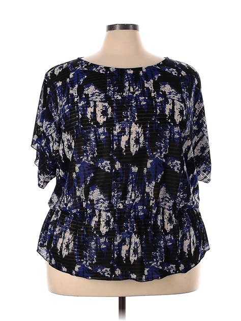 Madison 100 Nylon Blue Short Sleeve Blouse Size 3x Plus 64 Off