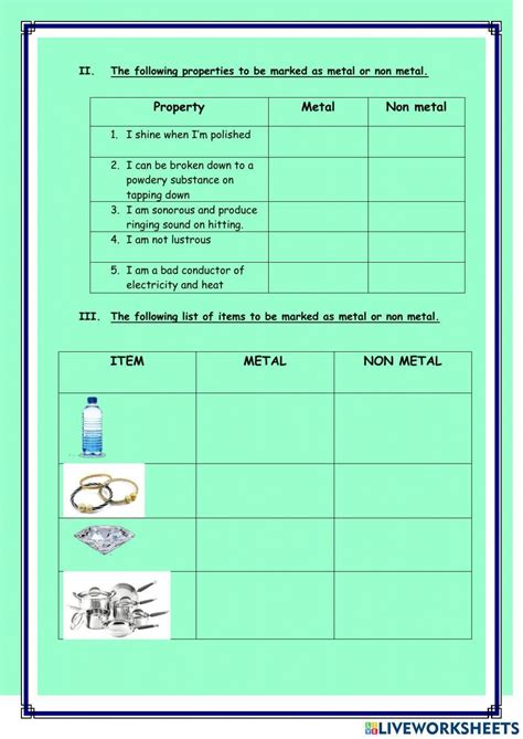 Physical Properties Of Metals And Non Metals Worksheet Live