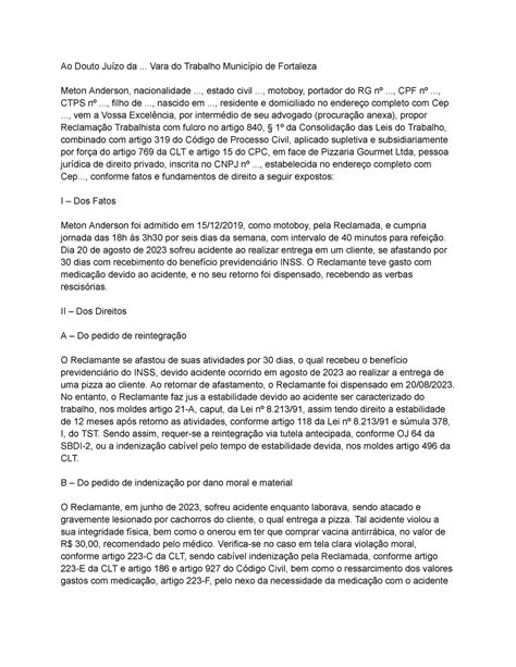 Est Gio Celina Direito Ao Douto Ju Zo Da Vara Do Trabalho