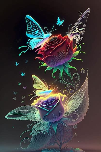 Un Dibujo De Dos Rosas Con Mariposas Y Una Mariposa A La Izquierda