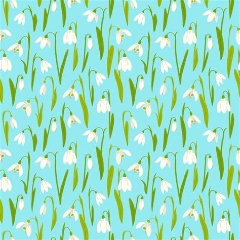 Premium Vector Floral Seamless Pattern With Snowdrops On Blue