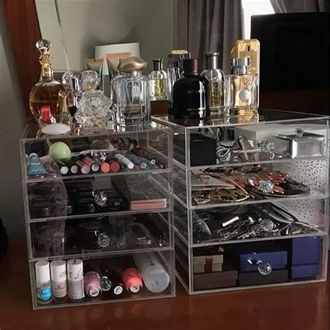 4 Layers Transparent Acrylic Makeup Organizer With Drawer Desktop